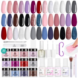 Beetles Dip Powder Nail Kit Starter, 20 Colors Nude Pink Blue Glitter Dipping Powder Set with Base Top Coat Activator for Nail Art Manicure Modern Muse Collection