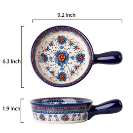 Bicuzat Blue and Orange Flower Vintage Style Ceramic Bakeware Casserole Dish Baking Pan Lasagna Pans Baking Dish with Handles for Oven/Cooking/Kitchen-1 PCS-20 OZ