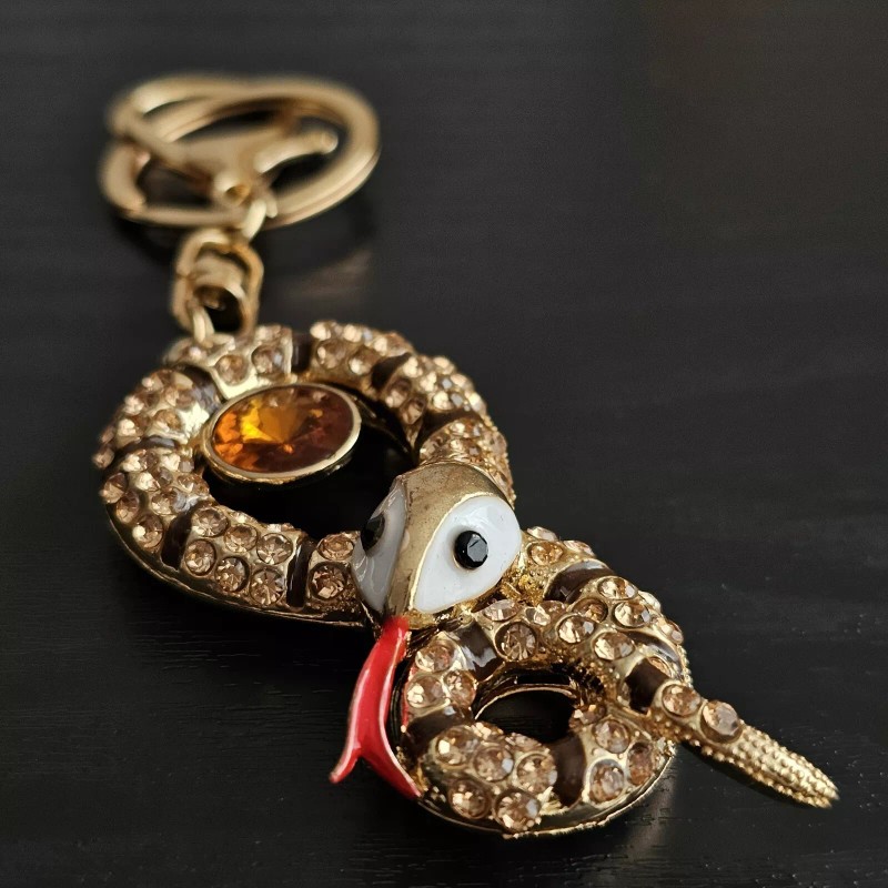 Creative Cute Amber Snake Keychain with Rhinestones Fantastic Animal Keyring