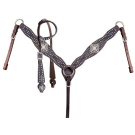 Showman Black Alligator Overlay Single Ear Leather Headstall & Breast Collar Set
