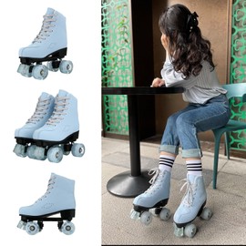 Silvertree Women's Roller Skates PU Leather High-top Roller Skates Four-Wheel Roller Skates Shiny Roller Skates with Carry Bag for Girls (Women's 8 / Men's 6.5)
