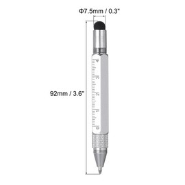 MECCANIXITY 6 in 1 Metallic Stylus Pen Aluminum Alloy Mini Capacitive Pens with Ballpoint Pen, Ruler, Screwdriver, Stylus, Keychain for Men and Women,Silver