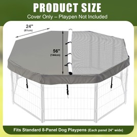 Ribbonlic Dog Playpen Mesh Fabric Top Cover Fits 24 Inch Width 8 Panels for Indoor Outdoor, Sun/rain Proof Dog Pen Cover with Durable Fabric/mesh Netting Provides Shade (Playpen Not Included)