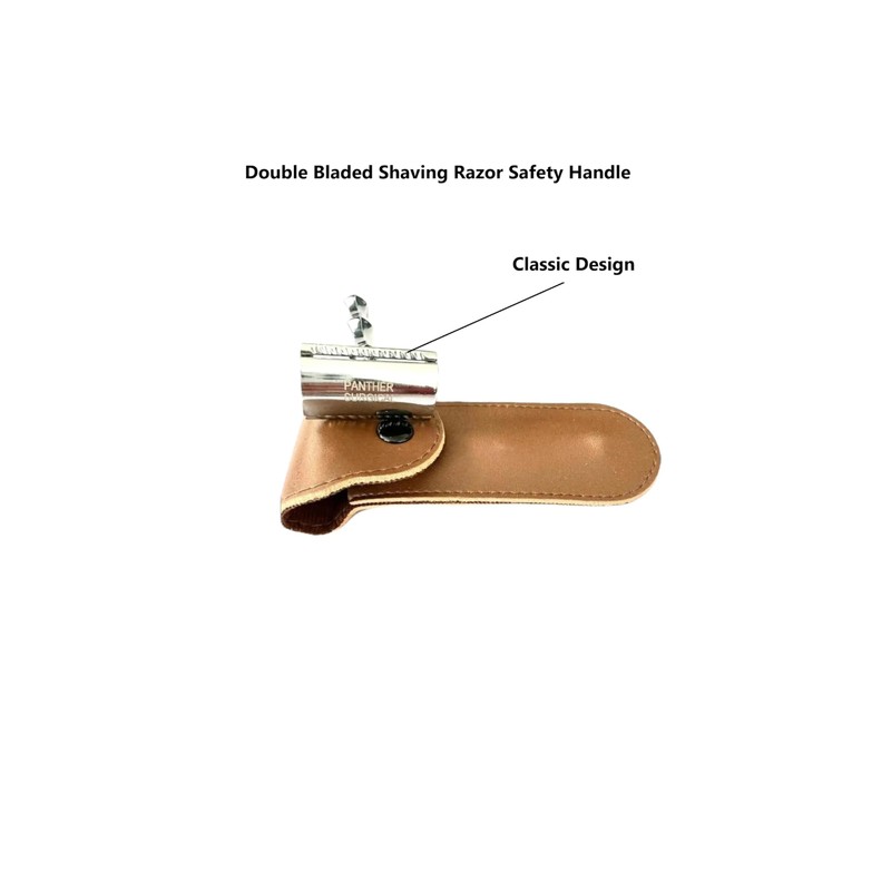 Classic Safety Razor Handle with Brown Leather Travel Case, Chrome-Plated