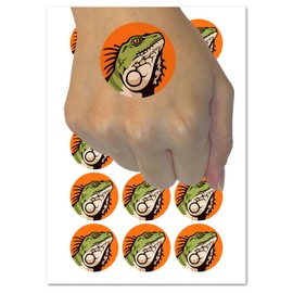 Spiny Green Iguana Lizard Head Temporary Tattoo Water Resistant Fake Body Art Set Collection - 54 1" Tattoos (1 Sheet)