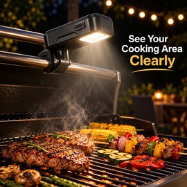 Rechargeable Magnetic LED Grill Light - Portable BBQ Cooking Lamp with Round and Square Handle Mounts