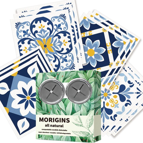 Morigins 12 Pack Swedish Dishcloths with 2 Push Towel Hooks