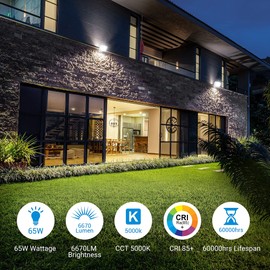 DEWENWILS 2-Pack 65W Flood Lights Outdoor, 6670 LM Super Bright Security Light Switch Controlled, IP65 Waterproof, 5000K LED Flood Light Outdoor for Yard, Garage, Garden, UL Listed