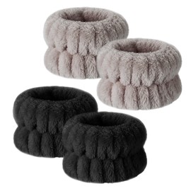 Face Wash Wrist Bands, 1 Pair/2 Pairs/4 Pairs Absorbent Quick Dry Elastic Fluffy Soft Wrist Sweatband Microfiber Wash Band BEIHOO (2 Pairs, Brown+Black)