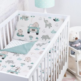 Baby Safe Duvet Cover Baby Cot 120 x 90 cm Duvet Cover Cradle 100% Organic Cotton Oeko-Tex Certified Bed Linen Single Bed Children's Bedding Set Safari