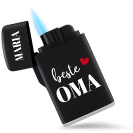 Feuerzeug Beste Oma Geschenk Muttertag personalisiert I Omi Geschenk Großmutter I Muttertagsgeschenk Sturmfeuerzeug Omas - 6,5 x 4 cm - Schwarz