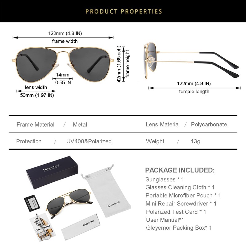 Gleyemor Kids Polarized Aviator Sunglasses for Little Girls Boys Age