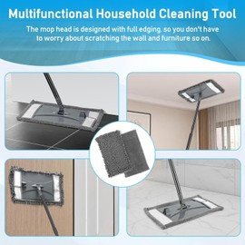 Wall Cleaner Mop with Long Handle, Wall Dust Cleaning Mop for Washing Walls with 2 Microfiber Reusable Pads,Floor Dry Wet Dust Mops for Wall Washer, Floor,Ceiling Cleaner