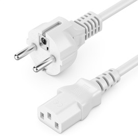 deleyCON 3.0 m IEC Power Cable Power Cable Cold Appliance Power Cable Protective Contact Plug Type F (CEE 7/4) to IEC Coupling C13 Socket PC Computer Monitor Printer Projector - White