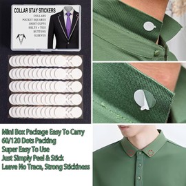 Collar Stays For Men's Dress Shirts & Polo's, Polo T-Shirt Collar Fijo, Simplemente despegar y pegar, fácil de usar, paquete portátil Mini Box, 120 puntos, Claro, 15mm