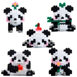 Darryy 5 Building Block Pandas, Mini Clamping Blocks, Mini Building Blocks, Panda Gift for Children and Adults