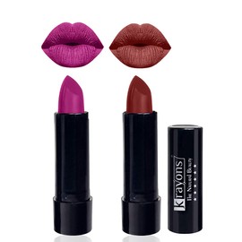 Krayons Cute Pop Matte Lipstick, Waterproof, Longlasting, French Rose, Cherry Maroon, 3.5gm Each (Pack of 2)