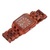 Geometric Dial Sandalwood Watch Calendar Quartz Movement Analog Wristwatch Red