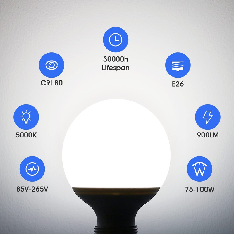 G25 LED Vanity Light Bulbs, 100W LED Globe Bulb Equivalent,