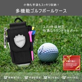 Top shine Lightweight Magnetic Closure Golf Ball Case Carabiner Heavy Duty Nylon Ball Pouch 2 Functional Golf Holder Green Fork Marker Remove From Bottom (Black)