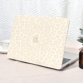 Seorsok Compatible with MacBook Air 15 inch Case 2023 2024 2025 Release A3241 M4 A3114 M3 A2941 M2 Touch ID,Elegant Leopard Grain Leather Plastic Hard Shell Case&Keyboard Cover,Beige