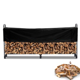 GarveeLife 8.5 FT Outdoor Firewood Rack With Cover, 1/2 Cord of Firewood, Heavy Duty Firewood Holder & Waterproof Cover for Fireplace, Patio, Log Storage Rack for Firewood Outdoor Indoor
