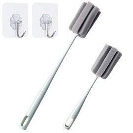 Sponge Bottle Brush 2PCS Long Handle Bottle Brush Wine Glass Cleaner Cup Cleaning Brush Baby Bottle Scrubber (Blue 2PCS)