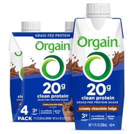 Orgain Clean Protein Shake, Grass Fed Dairy, Creamy Chocolate Fudge - 20g Whey High Protein, Kosher, Ready to Drink, Low Net Carbs, Gluten Free, No Soy Ingredients, 11 Fl Oz (Pack of 4)