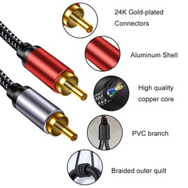 2RCA Cable Braided 3 FT: Hi-Fi Sound Double Layer Shielded Zinc Alloy Case Male 2rca Stereo Audio Cord for Home Theater, HDTV, Amplifiers, Hi-Fi Systems, Car Audio, Speakers