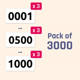 (3 Pack) 1-1000 Nummern Zahlen Aufkleber, Lose Tombola - 40 x 20 mm
