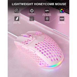 SOLAKAKA SM900 Gaming Mouse Wired with RGB,Honeycomb Shell,12800 DPI Wired Gaming Mouse with Buttons,Computer Mouse for Laptop/PC,Pink