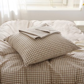 SOULFUL Checked Cotton Pillowcases 40 x 80 cm, 100% Washed Cotton, Beige Cushion Covers, OEKO-TEX Certified, with Zip