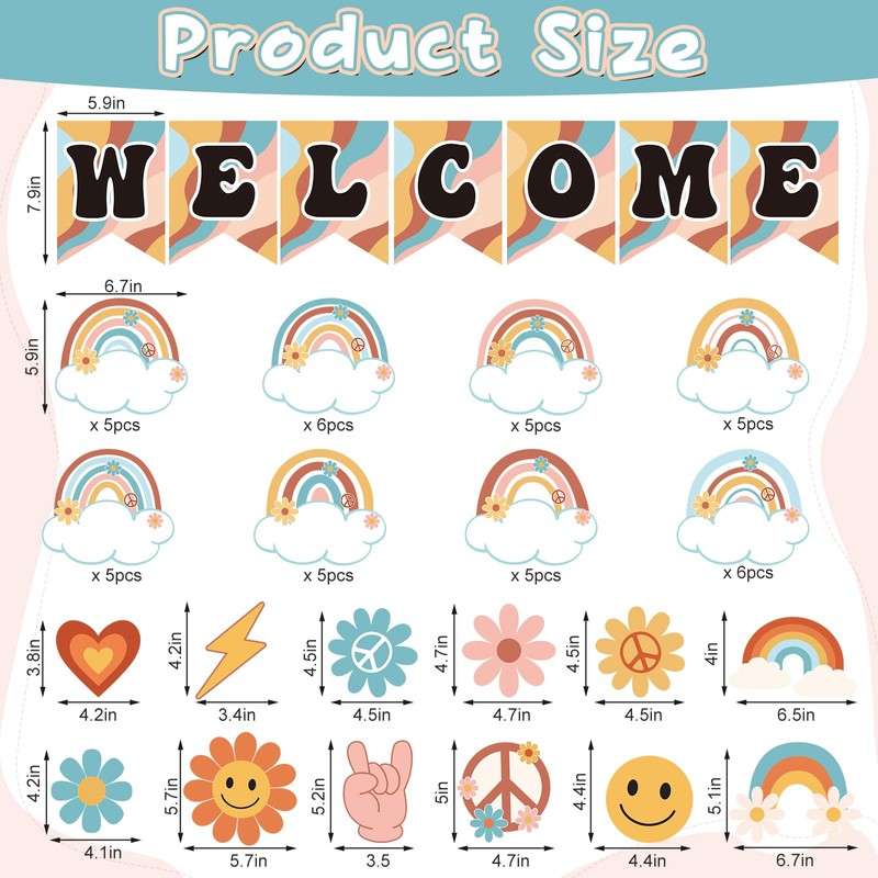 61pcs Retro Welcome Back to School Bulletin Board Welcome Poster