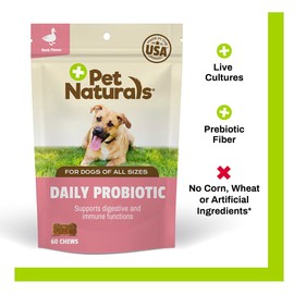 Pet Naturals Daily Probiotic for Dogs, 120M CFUs - Pre and Probiotics for Dogs Digestive Health, Gut Health, Immune Support, Diarrhea, Allergies and Itching - 60 Chews, Duck Flavor