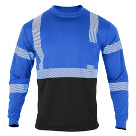 VENDACE Safety Reflective High Visibility Long Sleeve Shirts ANSI Class 2 Hi Vis Construction Work T Shirts for Men(Royal Blue,2XL)