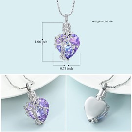 Imrsanl Cremation Jewelry Tree of Life Heart Urn Necklace for Men Women Keepsake Urn Memorial Ash Jewelry Gifts Urn Pendant Ashes Holder (Silver-Purple)