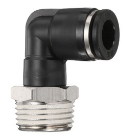 HARFINGTON 5pcs Push to Connect Fittings Male Elbow 3/8 Inch Tube OD x 1/2 Inch NPT Thread Plastic Quick Connect Air Hose Pneumatic Fitting Kit Push Lock Connector PL3/8-N04, Black