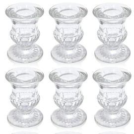 Glass Taper Candle Holders -6pcs Clear Small Candlestick Holder Bulk, Thicker Glass Candle Sticks Set for Wedding Christmas Party Dining Table Centerpiece Decor