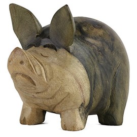 ART-CRAFT Wooden Pig Hand Carved from a Beautiful Piece of Wood 12 cm