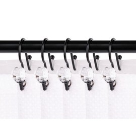 Utopia Alley HK18XX Shower Hooks - Double Shower Curtain Rings for Bathroom - Rust Proof Shower Curtain Hooks for Shower Curtain or Liner - Shower Curtain Rings with Crystal Design - Set of 12 - Color: Chrome