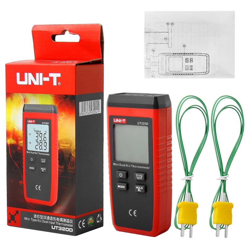 UT320D Dual Channel K/J Digital Thermometer, Thermocouple Temperature Meter Temperature