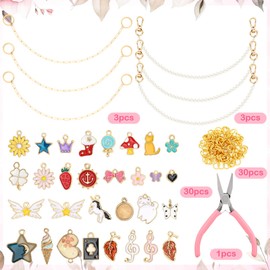 Tondiamo 67 Pcs Charm Bag Chain Making Kit DIY Decorative Purse Chains with Colored Enamel Pendant, Pearl Chains, Jump Rings and Pliers for Women Crossbody Accessories and Craft Gift Jewelry Making