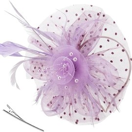 BrightGlow Women's Fascinators Hat Vintage Veil Hat Pillbox Hat with Headband and Clip Tea Party Headpiece Elegant Bridal Headpiece Fascinator Hats for Party, Mauve#19, Unit size