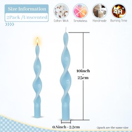 Smokeless Spiral Taper Candles Unscented Blue Twisted Tall Candlesticks 10 Inch Long Swirl Candles for Home Decor Wedding Party
