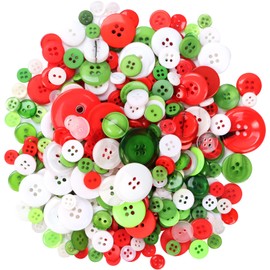 400 Pcs Christmas Craft Buttons Red Green White Sewing Buttons Xmas Resin Buttons Art Craft Buttons for Handmade Project, Christmas DIY Sewing, Crafts Making