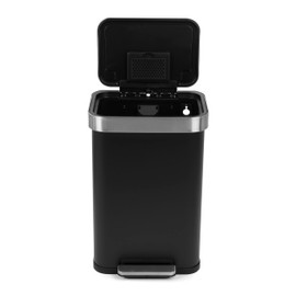 SIMPLI-MAGIC 50 Liter Soft-Close, Smudge Resistant Trash Can with Foot Pedal and Built in Filter-Stainless Steel, Sleek Finish, 50L/13.2 Gallon, Black