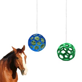 WoYous 2 Piece Horse Treat Ball for Horses Set, Hanging Hay Slow Feeding, Horse Food Ball Toy for Horses, Goats, Sheep (Green and Blue)