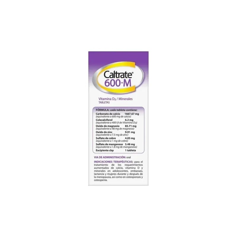 Suplemento De Calcio 600+m / 400 Iu Frasco 60 Tabs
