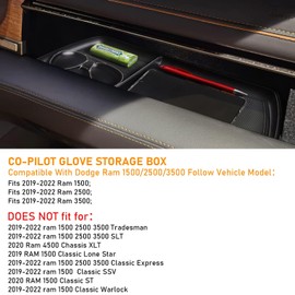 Moonlinks Compatible with Dodge Ram 1500 2500 3500 Glove Box Organizer 2019 2020 2021 2022 2023 2024,Center Console Organizer Console Tray Storage with Rubber Pad for RAM 1500 2500 3500 2019-2024