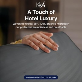 K&A® Pillow Protectors 6 Pack - 100% Brushed Microfiber Hotel Quality Soft Satin Stripe Zipped Pillow Covers - Hypoallergenic, Anti Allergy, Anti Dust Mite & Breathable Pillow Cases - Grey (48x74cm)